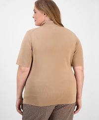 Anne Klein Plus Short-Sleeve Turtleneck Top