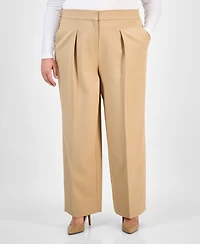 Anne Klein Plus Twill High-Rise Pleated Wide-Leg Pants
