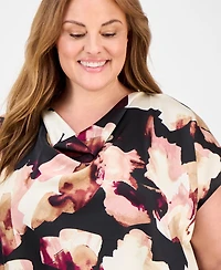 Anne Klein Plus Floral-Print Cowlneck Top