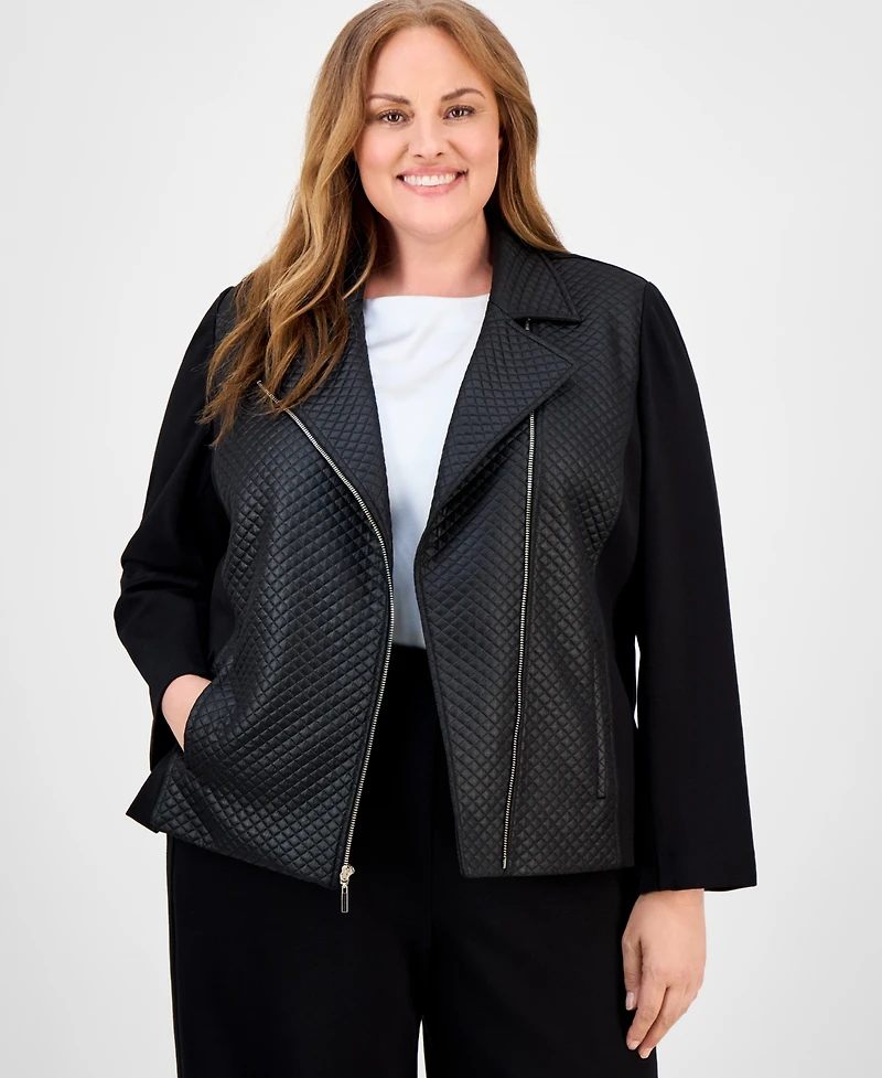 Anne Klein Plus Quilted Moto Jacket