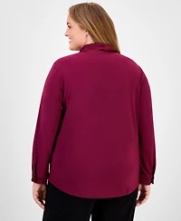 Anne Klein Plus Gathered V-Neck Top