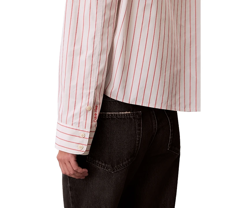 Calvin Klein Jeans Women's Stripe Boxy Cotton Crop Shirt