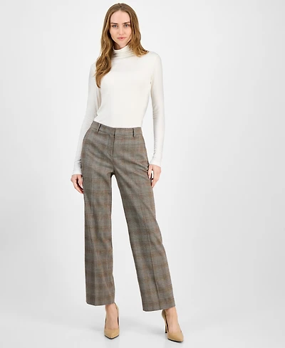 Anne Klein Women's Plaid Mid-Rise Wide-Leg Pants