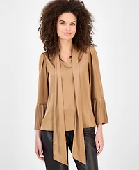 Anne Klein Women's Pleated-Cuff Bow-Neck Blouse