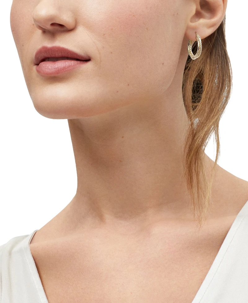 Italian Gold Polished Intertwined Rope Small Hoop Earrings in 10K Gold, 1"