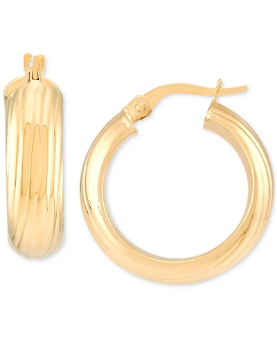 Italian Gold Groove Textured Small Hoop Earrings in 10k Gold, 0.79"