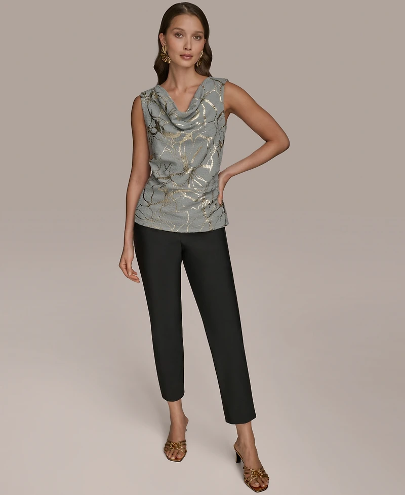 Donna Karan New York Women's Sleeveless Cowlneck Foil-Print Top