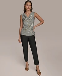 Donna Karan New York Women's Sleeveless Cowlneck Foil-Print Top