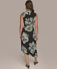 Donna Karan New York Women's Printed Sleeveless High-Neck Fit & Flare Dress