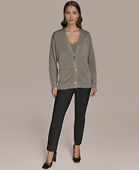Donna Karan New York Women's Long-Sleeve Metallic Three-Button Cardigan Sweater