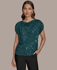 Donna Karan New York Women's Short-Sleeve Embroidered Sequined Top