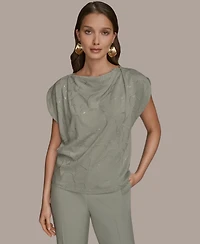 Donna Karan New York Women's Short-Sleeve Embroidered Sequined Top