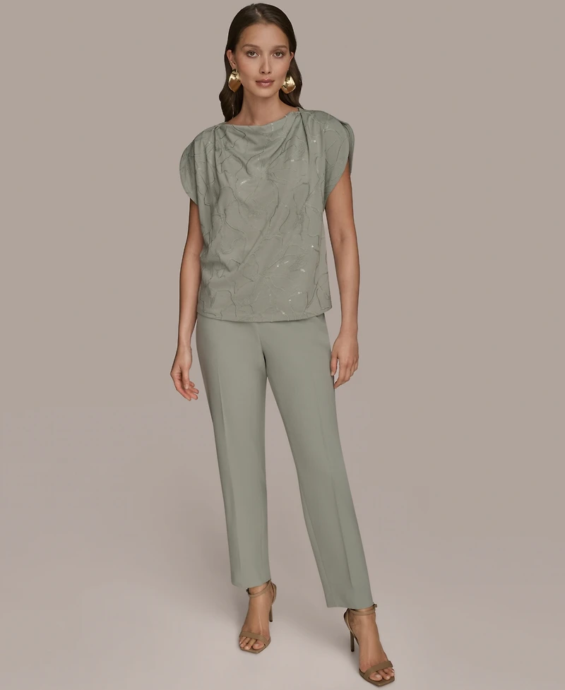 Donna Karan New York Women's Short-Sleeve Embroidered Sequined Top