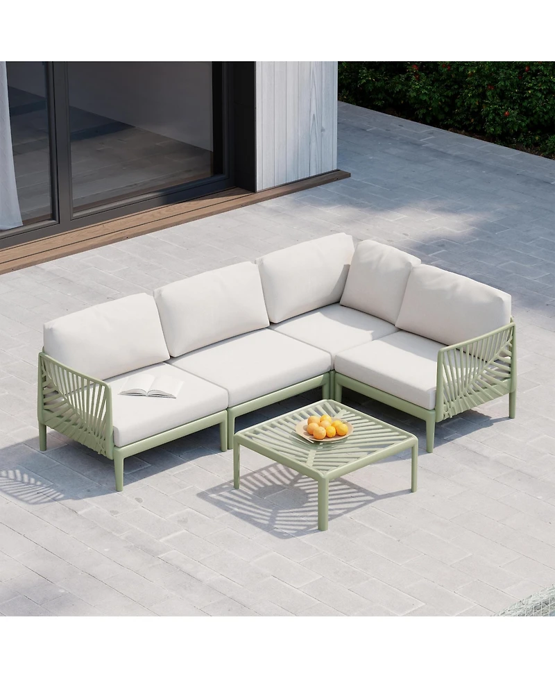 Modern 4-Piece Polypropylene Resin Modular L Shaped Patio Furniture Sectional