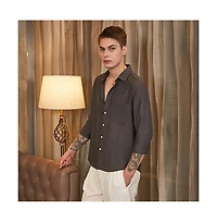 Campus Sutra Men's Charcoal Grey Breezy Wrinked Relaxed Shirt