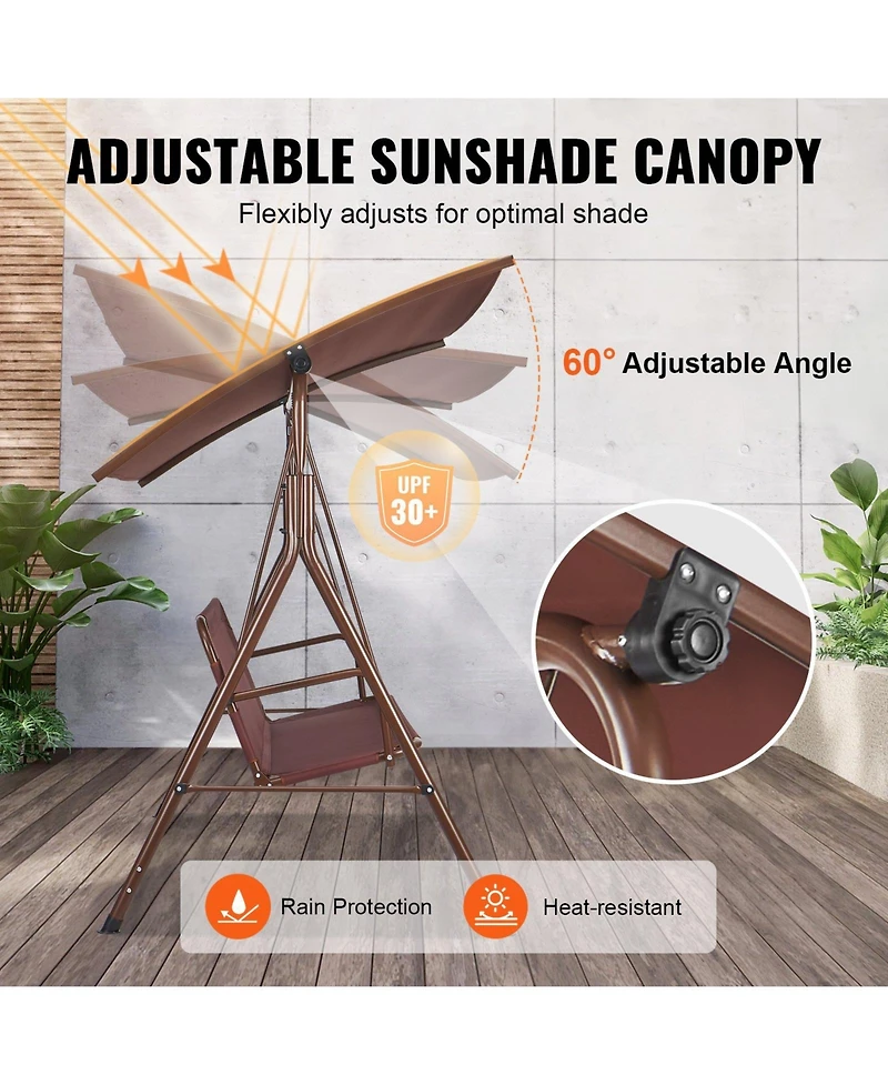 Slickblue 3 Person Outdoor Patio Swing Chair with Adjustable Canopy and Armrests for Backyard