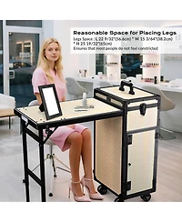 Byootique Rolling Makeup Train Case Nail Table w/ Cosmetic Cube Case Aluminum