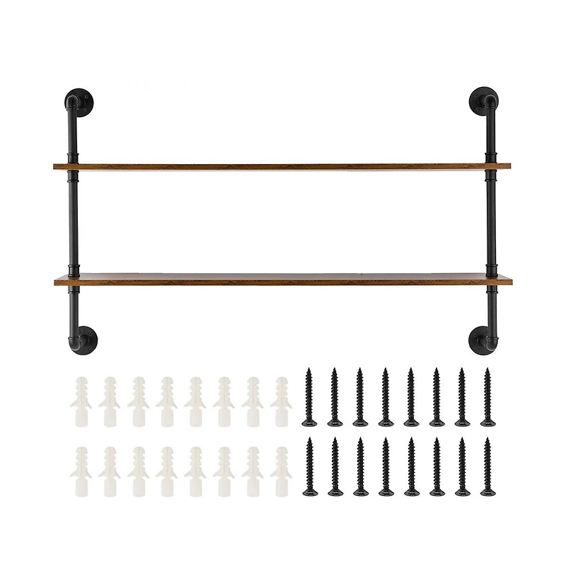 2 Tier Industrial Pipe Wall-Mount Shelf for Kitchen Bedroom and Living Room