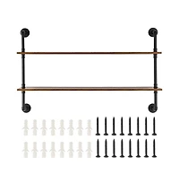 2 Tier Industrial Pipe Wall-Mount Shelf for Kitchen Bedroom and Living Room