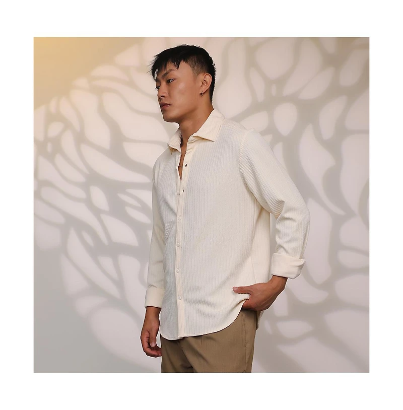 Campus Sutra Men's Pale Yellow Stripe-Creased Shirt