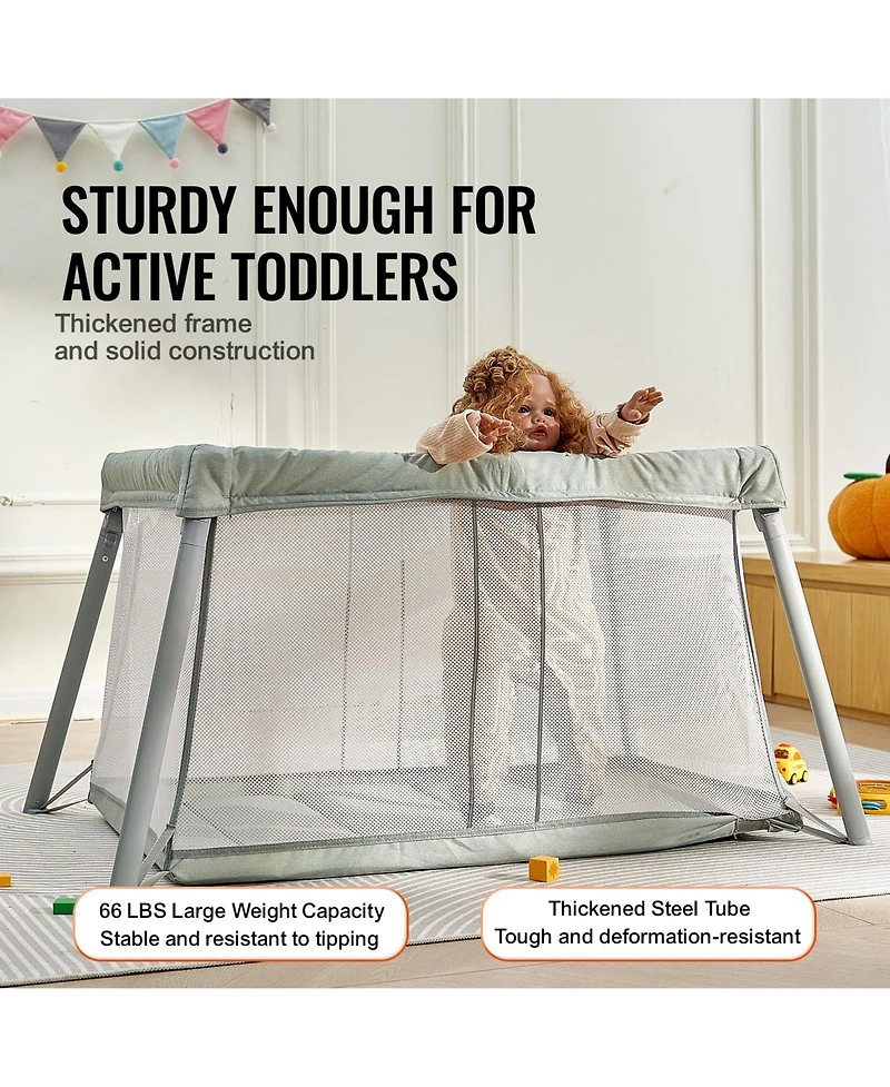 Baby Travel Crib Play Yard Folding Baby Toddler Playpen with Zipper Gate