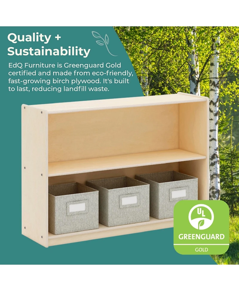 Guidecraft EdQ 2-Shelf Open Storage 30" - White: Kids' Low Wooden Bookshelf, Classroom and Playroom Furniture with Book Toy Bins