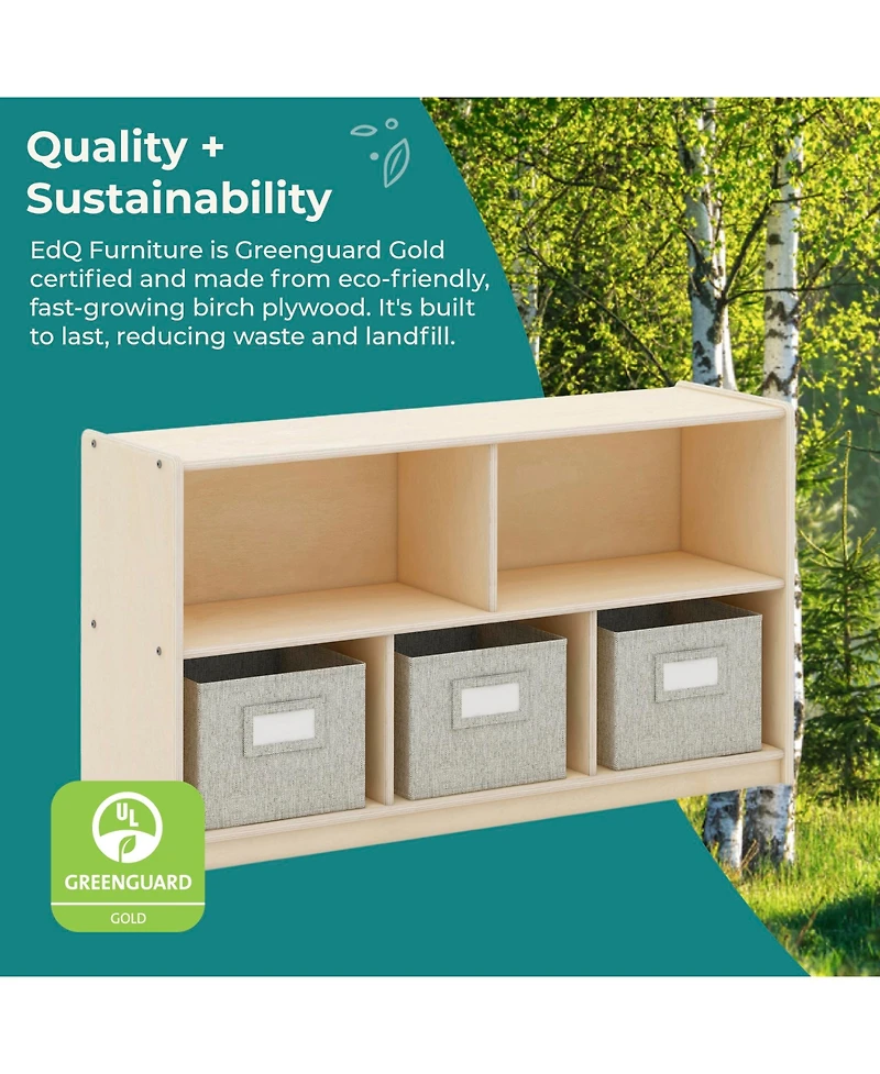 Guidecraft EdQ 2-Shelf 5-Compartment Storage 24" - White: Wooden Classroom and Playroom Bookshelf with Bins for Kids Toys Books