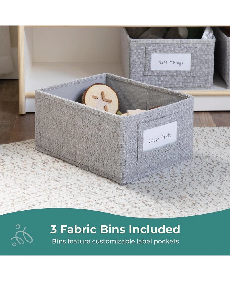 Guidecraft EdQ Book and Bin Display - White: Children's Wooden Bookcase with Shelves and Storage Bins for Kids' Books and Toys