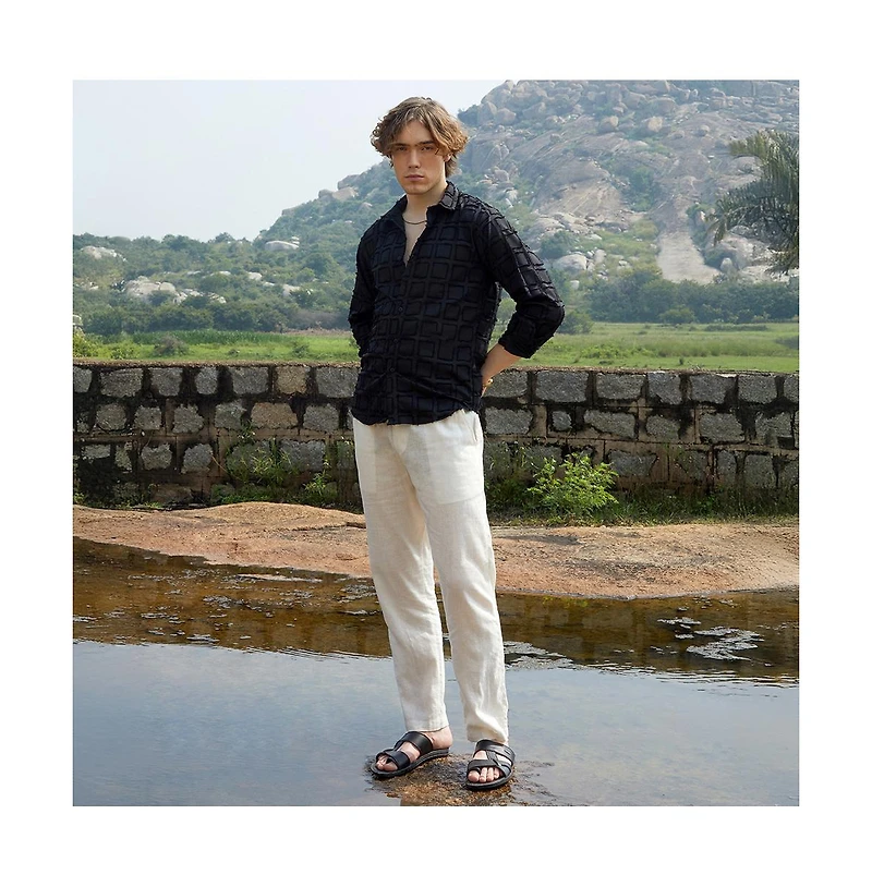 Campus Sutra Men's Onyx Black Cubic-Tassel Shirt