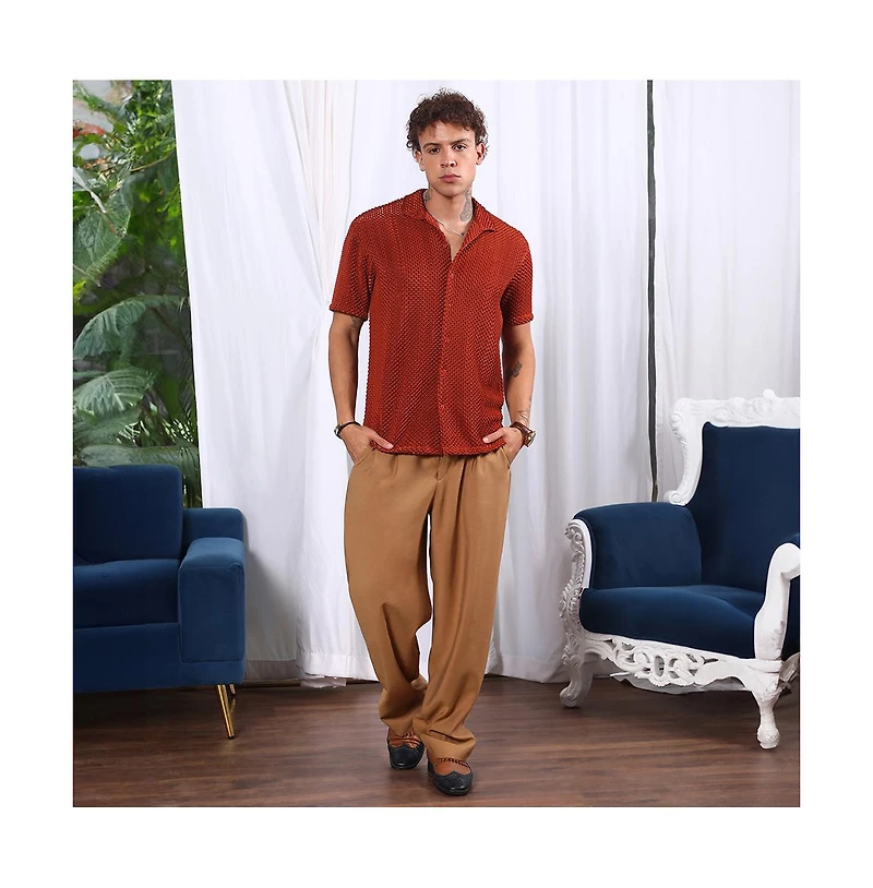 Campus Sutra Men's Terracotta Brown Puffy-Textured Shirt