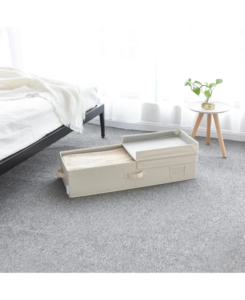 WeThinkStorage Folding Fabric Under Bed Organizer w/Double Open Lid - Clay