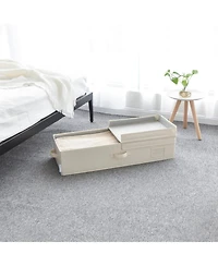 WeThinkStorage Folding Fabric Under Bed Organizer w/Double Open Lid - Clay