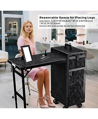 Byootique Rolling Makeup Case Nail Table with 4 pcs Replacement Wheels Black
