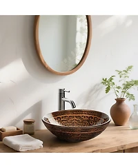 Aquaterior Tempered Glass Vessel Sink Antique Totem with Single Handle Faucet