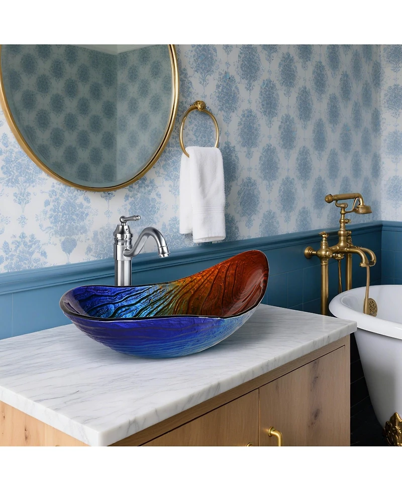 Aquaterior Bathroom Vessel Sink Tempered Glass WaterDrop w/ Single Handle Faucet