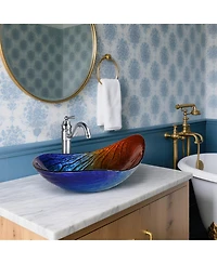 Aquaterior Bathroom Vessel Sink Tempered Glass WaterDrop w/ Single Handle Faucet