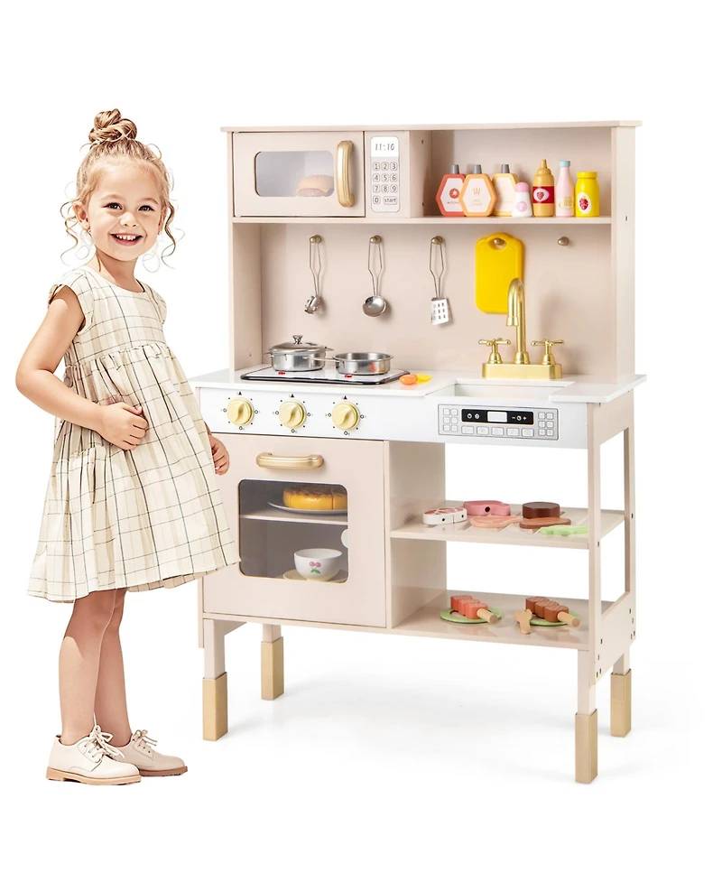 Play Kitchen Height Adjustable with Microwave and Lights and Sounds For Kids
