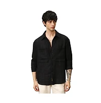Campus Sutra Men's Midnight Black Straw-Tactile Utility Oversized Shirt