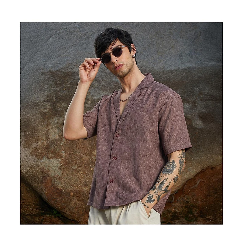 Campus Sutra Men's Brown Stone Heathered Korean Oversized Shirt