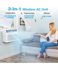 Zafro 12,000 Btu Window Ac Quiet Energy Efficient Cools up to 550 SqFt 6 in 1 Modes 3 Fan Speeds Remote Control Touch Panel for Home or Office