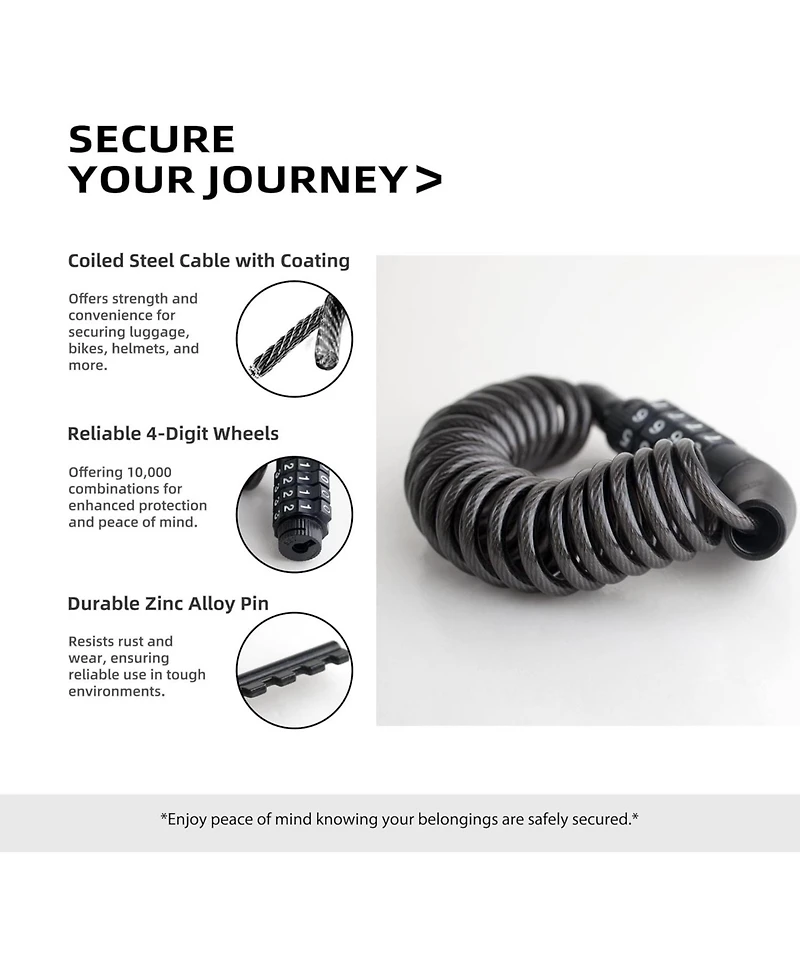 Small Combo Bike Lock Cable, Retractable Combination Cable Lock with Code, for Travel Safe Luggage, Suitcase, Scooter Ebike Bicycle Motorcycle Helmet
