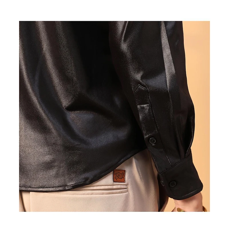 Campus Sutra Men's Obsidian Black Solid Suede Shirt