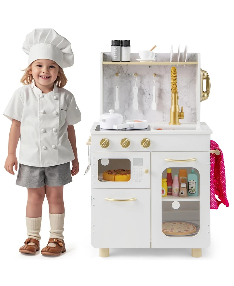 Slickblue Kids Kitchen Set Pretend Play Kitchen with Stoves Faucet Sink Telephone Microwave and Oven