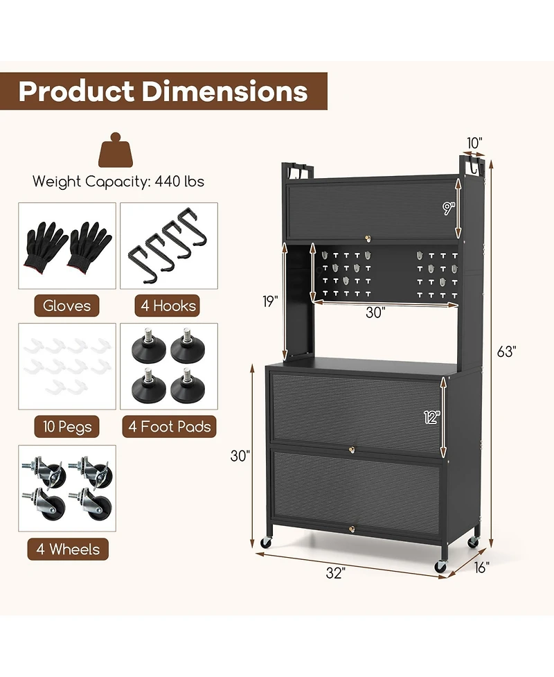 Slickblue 5 Tier Kitchen Bakers Rack with Lights Multifunctional Microwave Stand Flip Door Cabinets