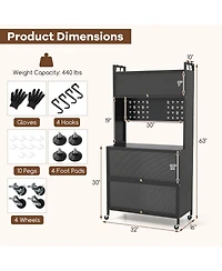 Slickblue 5 Tier Kitchen Bakers Rack with Lights Multifunctional Microwave Stand Flip Door Cabinets