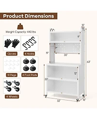Slickblue 5 Tier Kitchen Bakers Rack with Lights Multifunctional Microwave Stand with Flip Door Cabinets