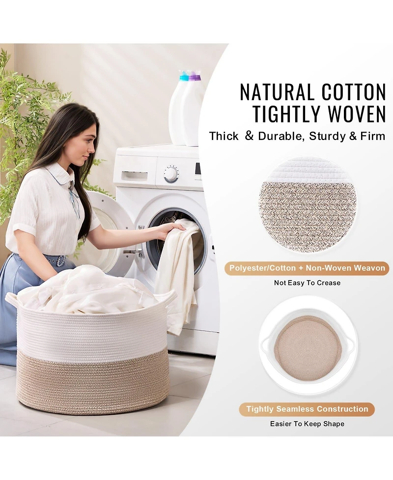 Slickblue Woven Cotton Rope Blanket Basket Large Storage Bin for Living Room or Bedroom