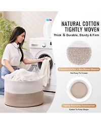 Slickblue Woven Cotton Rope Blanket Basket Large Storage Bin for Living Room or Bedroom