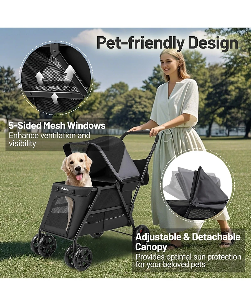 Gymax Dog Stroller for Small Medium Dogs w/ Dual Entry Ramp All-Terrain Wheels