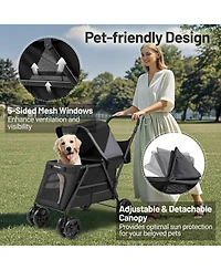 Gymax Dog Stroller for Small Medium Dogs w/ Dual Entry Ramp All-Terrain Wheels